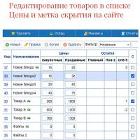 Редактирование товаров в списке
